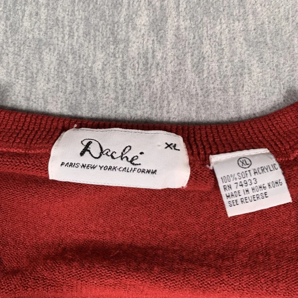 Dache Sweater Mens XL Red V Neck Acrylic Knit Pullover Lightweight Long Sleeve